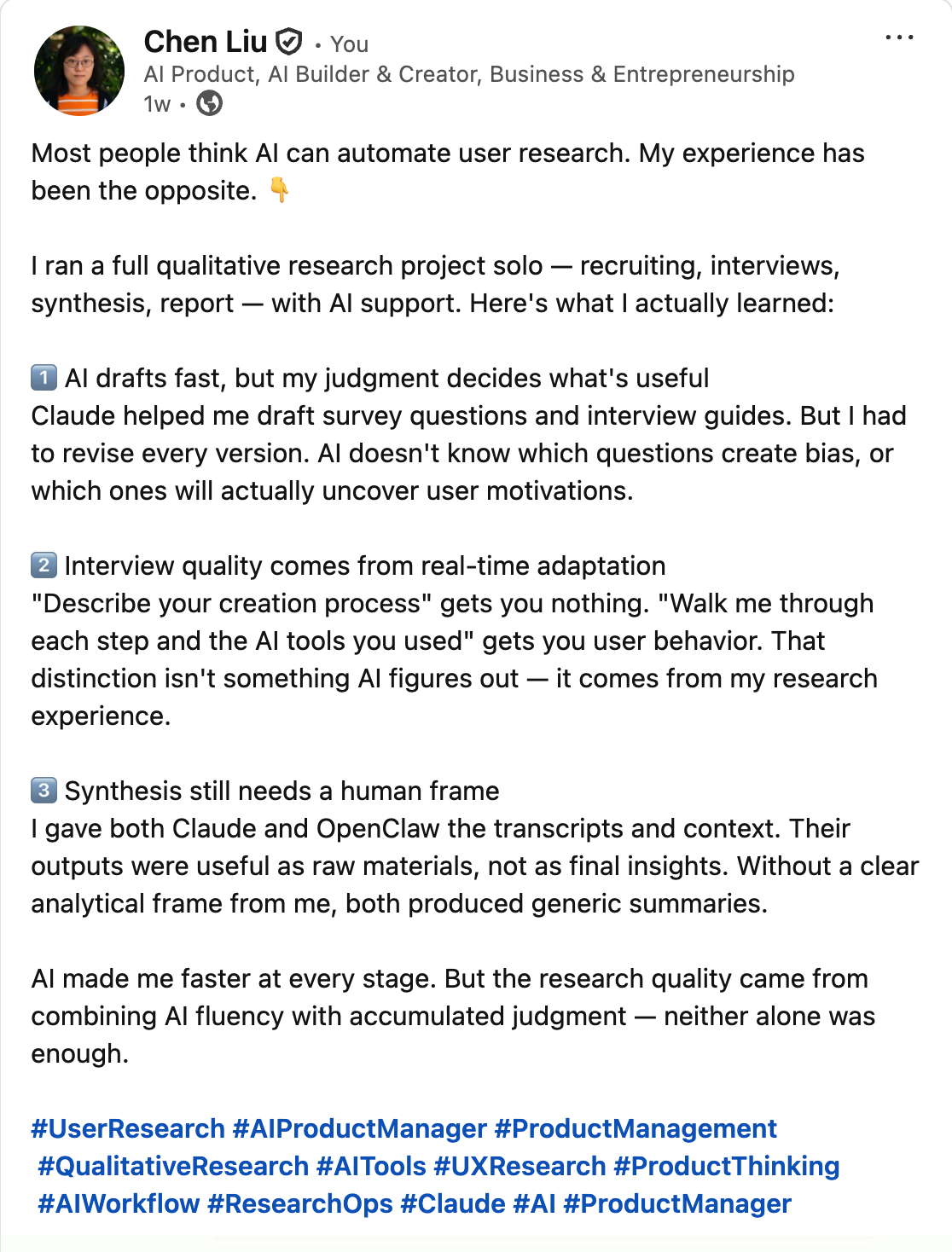 LinkedIn post: PMF comes before polish in AI products