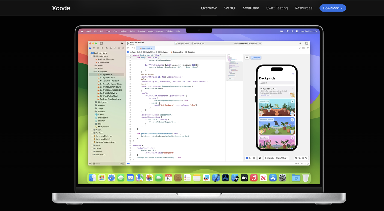 Xcode website showing iOS app development environment setup