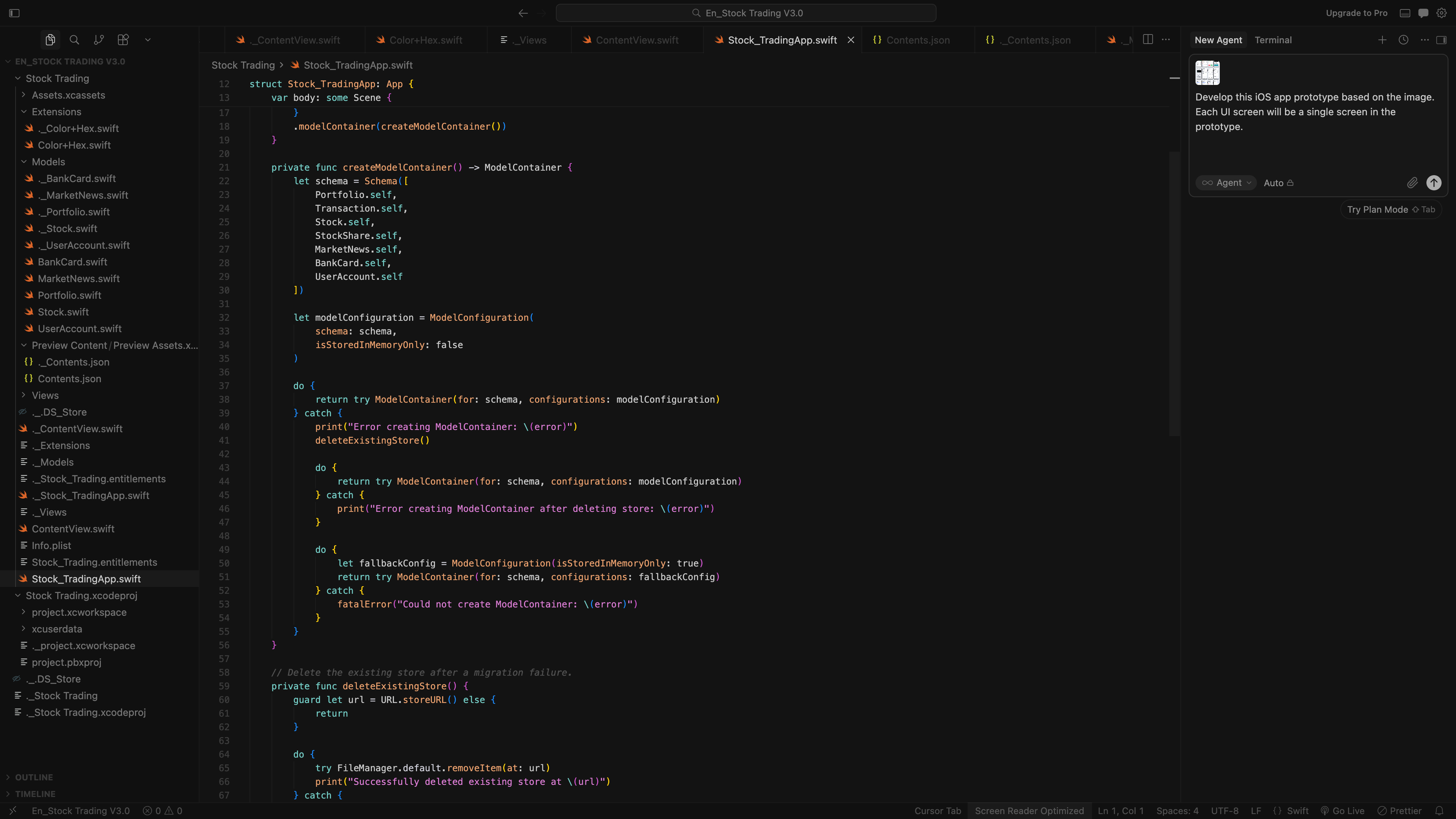 Cursor editor generating HTML and Tailwind code for the FinTech app UI