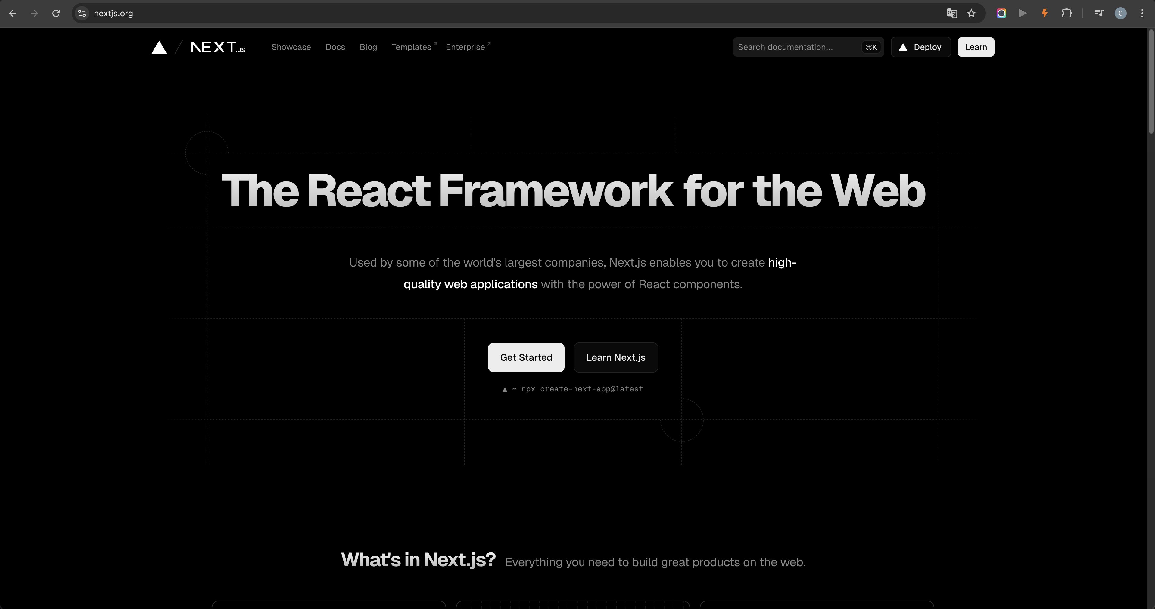 Next.js homepage used to choose a template for Claude Code app development