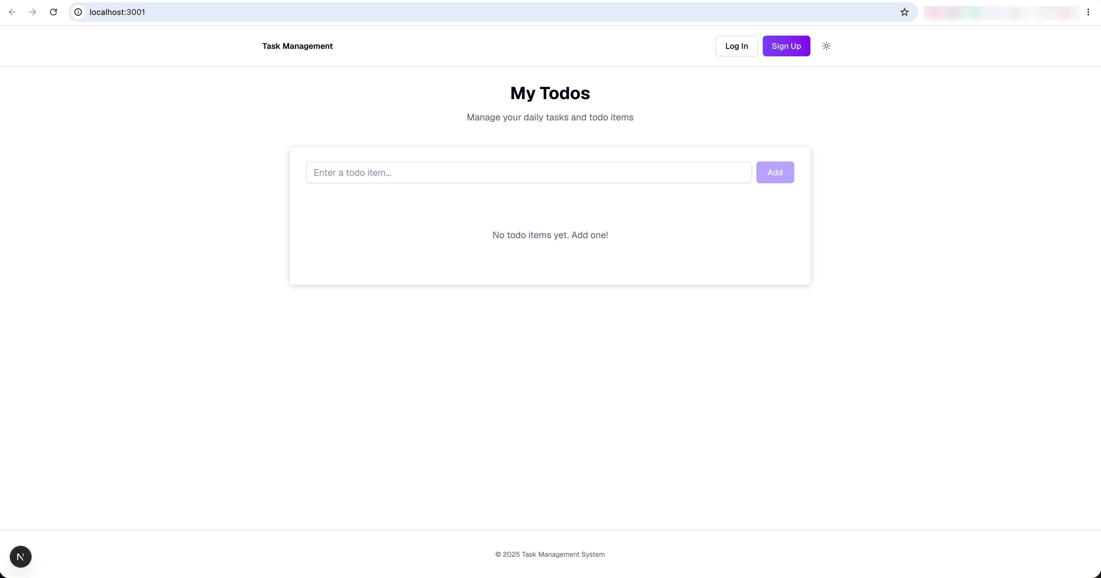 Logged-out to-do app state with empty local task list