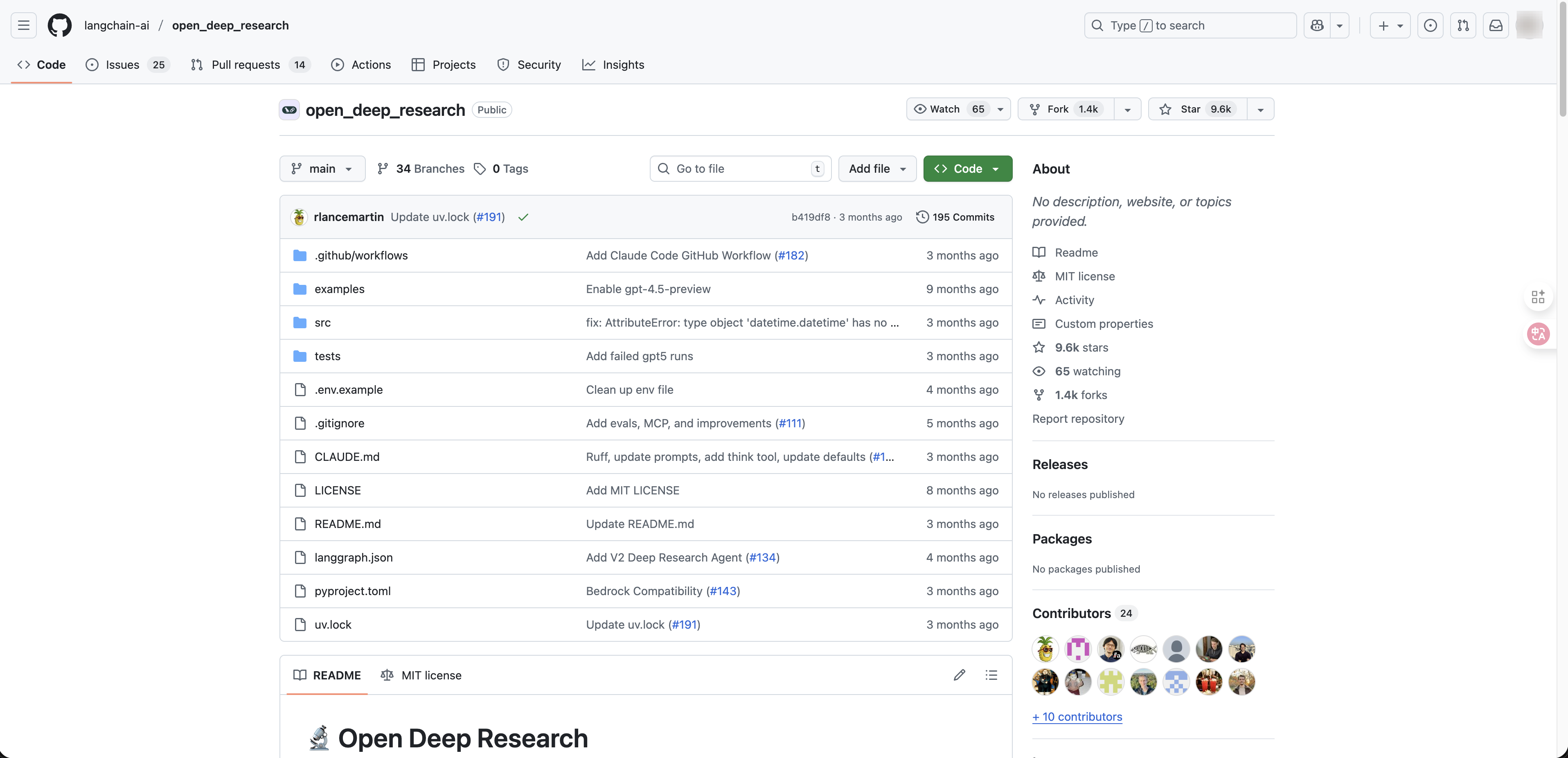 GitHub repository page for Open Deep Research framework comparison