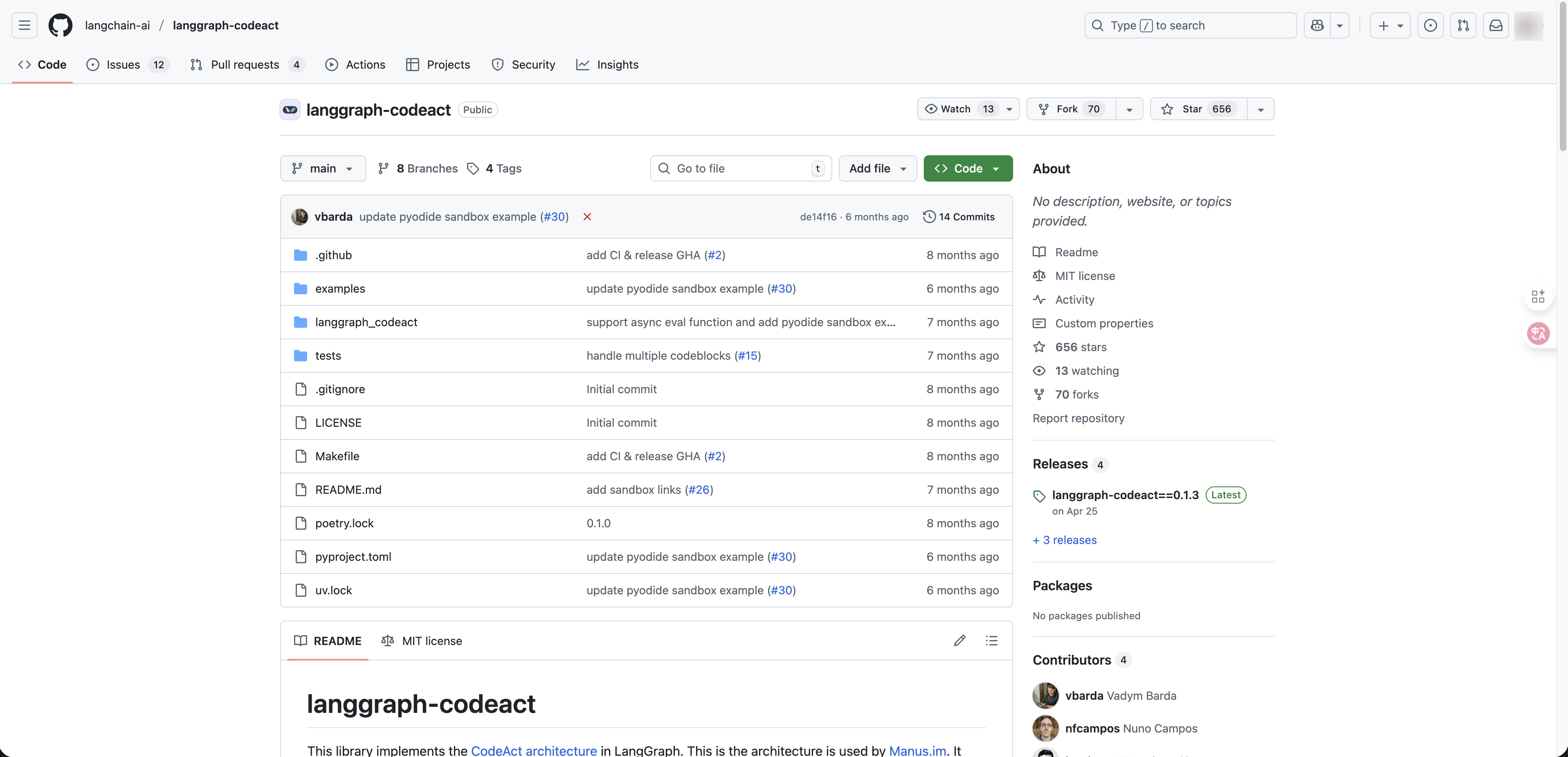 GitHub LangGraph CodeAct repository selected for deep research agent build