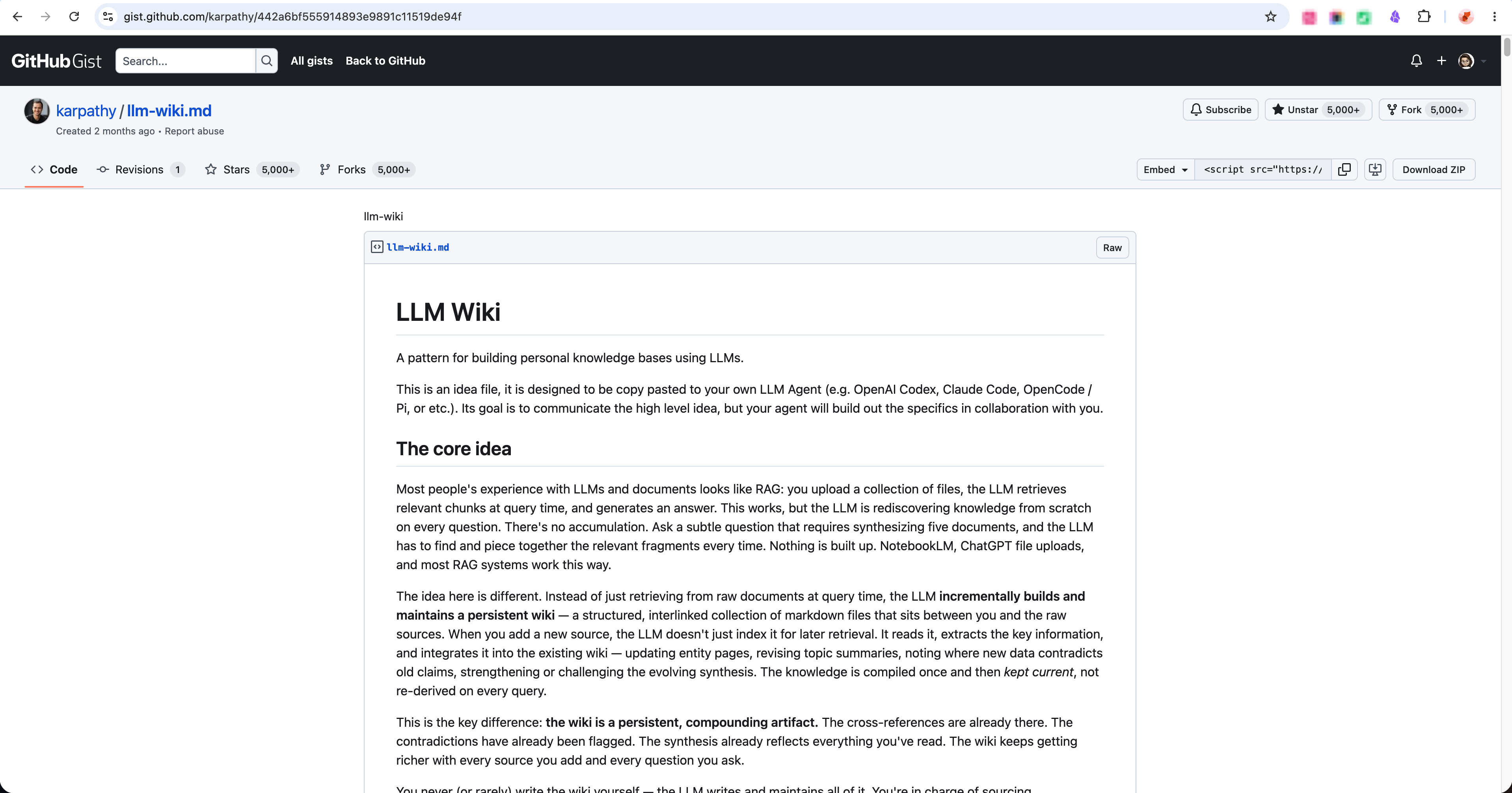 Karpathy LLM Wiki concept and workflow notes