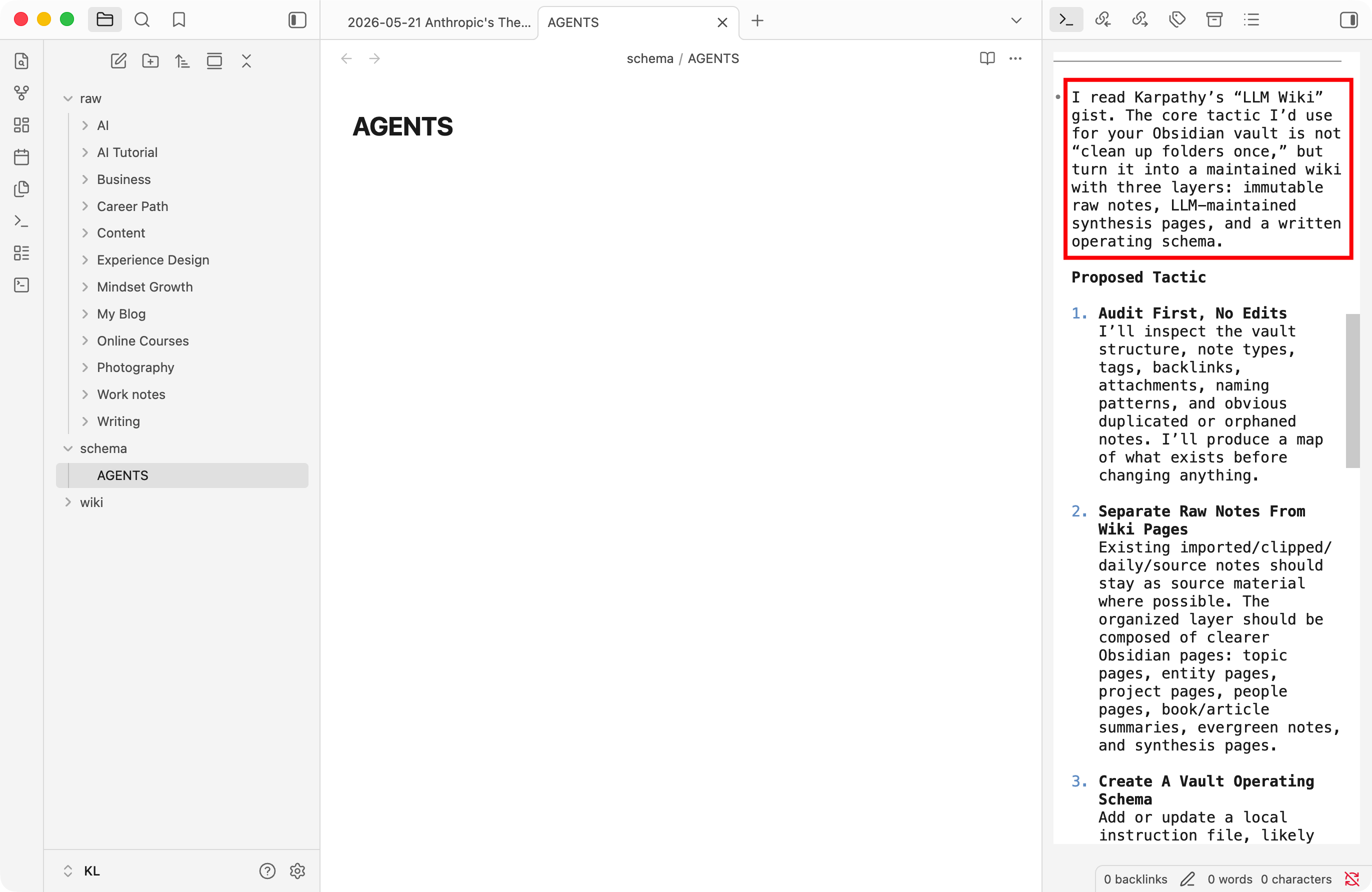 Codex running inside Obsidian to organize the knowledge library